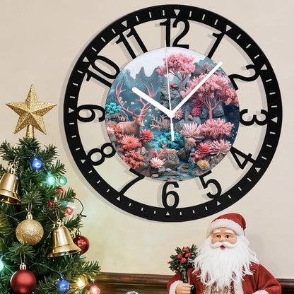 Metal Wall Clock for Living Room -10" Deer Among Pink Trees Coral Stream Silent Non Ticking,Battery Operated, Antique Clocks for Farmhouse,Bedroom,Kitchen - Arabic Numerals
