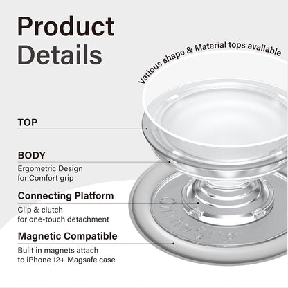 On The Grip Magnetic Phone Grip for MagSafe, Genuine Natural Crystal & Seashell Stone, Swappable Top, Strong Magnet Holder & Kickstand for iPhone 15 14 13 12 Pro Max Plus & MagSafe Cases (Peach)