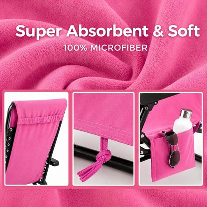 VOCOOL Sun Beach Chair Cover Towel Pool Chair Cover with Side Pockets Chaise Lounge Cover Lounger Mate for Sunbathing Lounger Hotel Garden Holiday Garden Pool, Pink