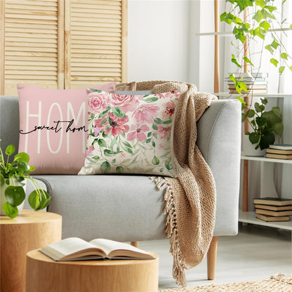 Spring Summer Pillow Covers 18x18 Floral Spring Summer Decorations Home Sweet Home Pink Throw Pillow Covers Bless This Home Farmhouse Cushion Case for Sofa Couch Set of 4