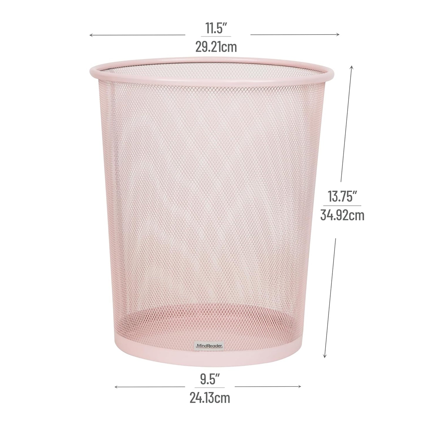 Mind Reader Mesh Trash Can, 16.65L (4.4 gal), Waste Paper Basket, Round, Office, Metal Mesh, Pink