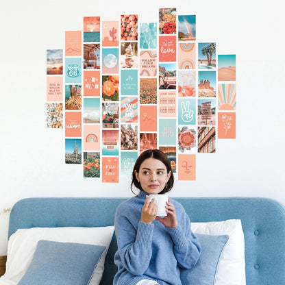 Artivo Peach Wall Collage Kit, Preppy Room Decor Aesthetic Pictures Wall Decor, Cute Picture Collage, Preppy Pictures for Wall, Teen Girls Room Decor, Cute BedroomWall Decor, 50 Set 4x6 in