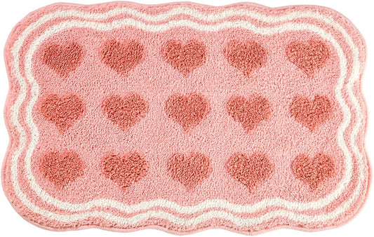 Valentine's Day Pink Hearts Bathroom Rug, Soft Plush Rectangle Tufted Bath Room Mat, Non-Slip & Washable, Absorbent & Quick Dry Floor Door Mat Home Decor for Shower, Tub and Sink, 19.7"x31.5"