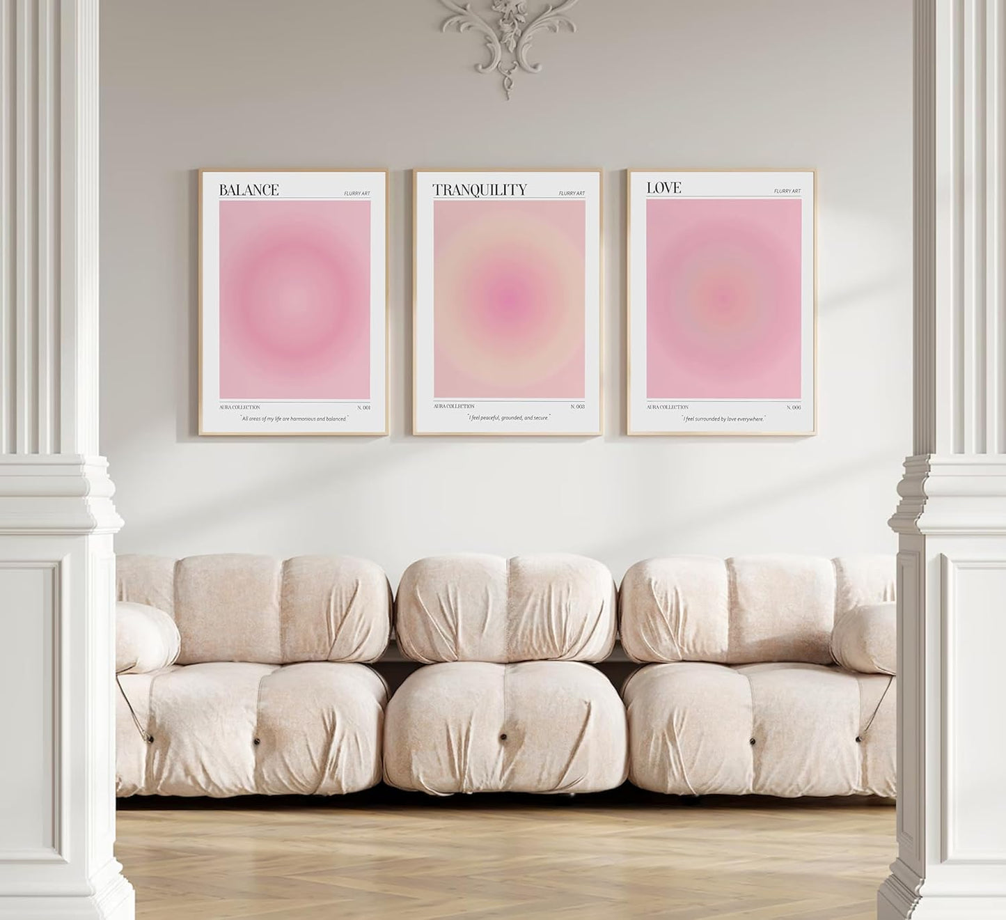 3pcs Pink Aura Collection Gradient Canvas wall art Positive Minimalist Fluppy Art Picture Wall Decor Trendy Aesthetic Poster Print Artwork for Bedroom, Living Room, girls room Home Decoration【UNFRAMED】