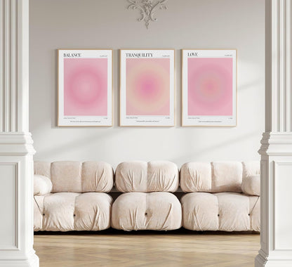 3pcs Pink Aura Collection Gradient Canvas wall art Positive Minimalist Fluppy Art Picture Wall Decor Trendy Aesthetic Poster Print Artwork for Bedroom, Living Room, girls room Home Decoration【UNFRAMED】
