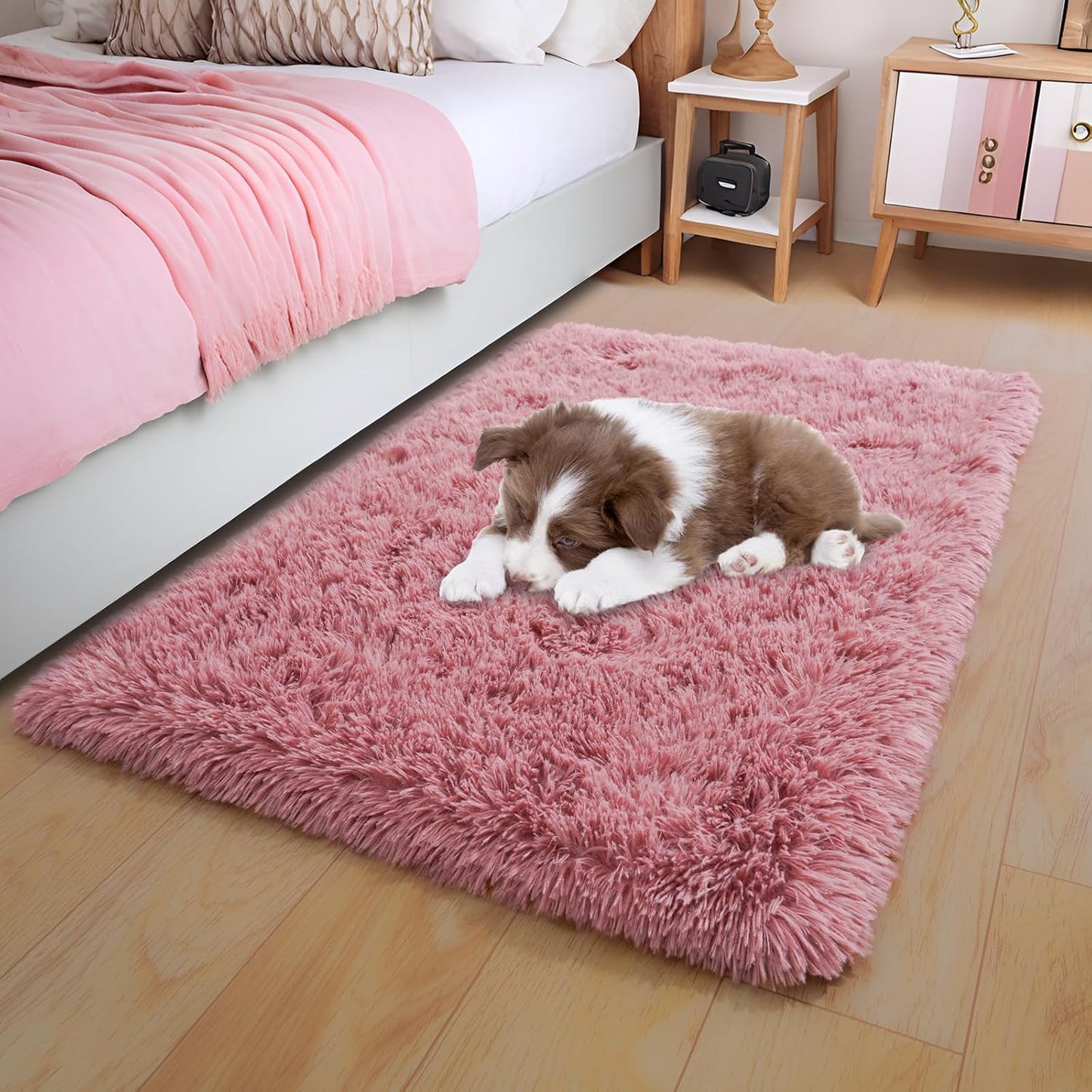 KING DARE Small Shag Rug 2x3 for Bedroom, Soft Fuzzy Bedside Throw Area Rug for Living Room Dorm, Non Slip Plush Carpet Modern Home Decor Aesthetic for Entrance Nursery Kids Room, Blush