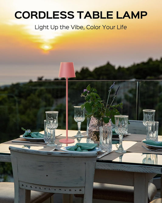 JACKYLED Cordless Table Lamps Rechargeable, 3 Adjustable Height, 5000mAh Battery Operated, 3 Colors Smooth Dimming, Portable LED Waterproof Table Lamp for Dining, Bedroom, Outdoor (2 Pack-Girly Pink)