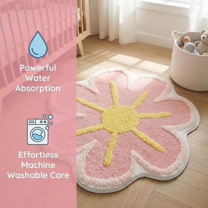 Cute Flower Shaped Bath Mat, Non-Slip TPR Backing Ultra Soft Microfiber Bathroom Rug, Machine Washable Absorbent Bath Rug for Tub Shower Sink Bedroom Dorm Restroom Toilet(24x24 Inch)