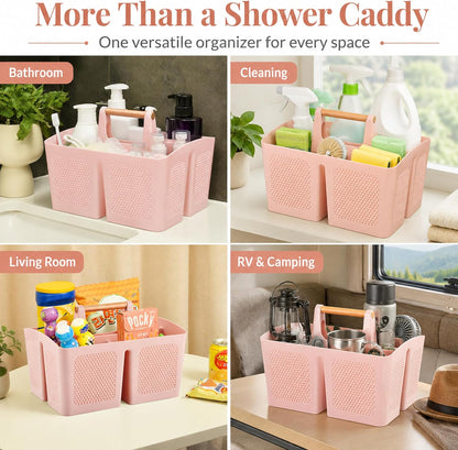 Haundry Portable Shower Caddy Basket with Handle, 3-Compartment Plastic Bathroom Organizer, Dorm Shower Basket for College Students, Quick Drain Storage Tote for Toiletries, Camping, Gym, RV