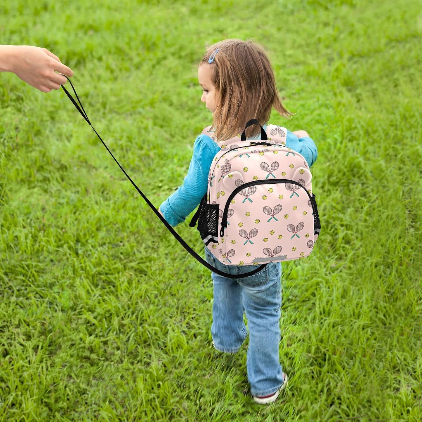 Tennis Rackets Balls Pink Pattern Toddler Harness Backpack for Boys Girls 3-6 Years Kids Backpack with Anti Lost Safety Leash Baby Harness Bookbag for Preschool Travel Walking