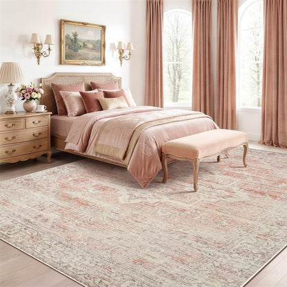 Pink Rug 5x7 for Living Room - Machine Washable Stain Resistant Area Rug for Girls Bedroom Dinning Room - Soft Faux Wool Non Slip Low Pile Carpet for Kids Nursery Room Home Office