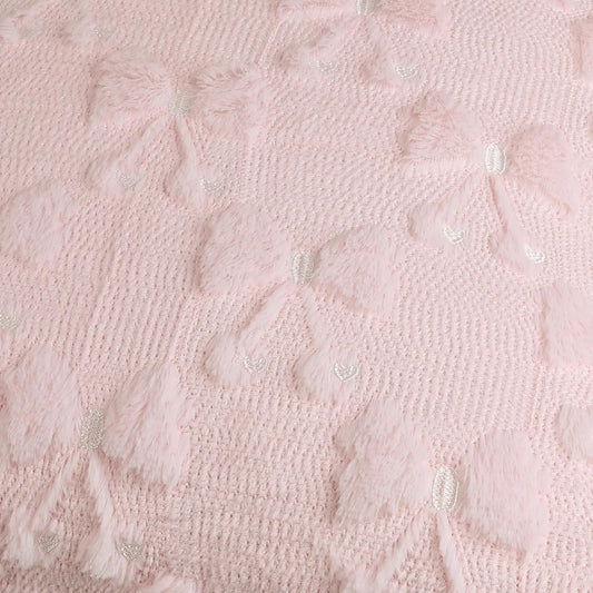 Pink Bow and Cherry Pillow Covers Set of 2, Soft Plush Faux Fur Jacquard 18x18 inch, Coquette Preppy Room Decor for Girls，Home Decorative Pillow Covers for Bedroom, Living Room (No Insert)