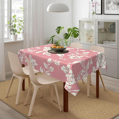 Minimalistic Pink Floral Pattern Rectangle Tablecloth, French Country Style Victorian Drop Shapes Table Cloth Dining Table Cover for Kitchen Restaurant Party Buffet Picnic, 52x70 Inch