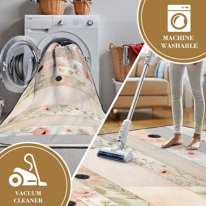 6x9 Area Rugs Rugs for Bedroom Washable Rug Soft Pastel Floral Pink Peach Flowers Light Carpet for Bedroom Living Room Nursery Rug Aesthetic Room Decor