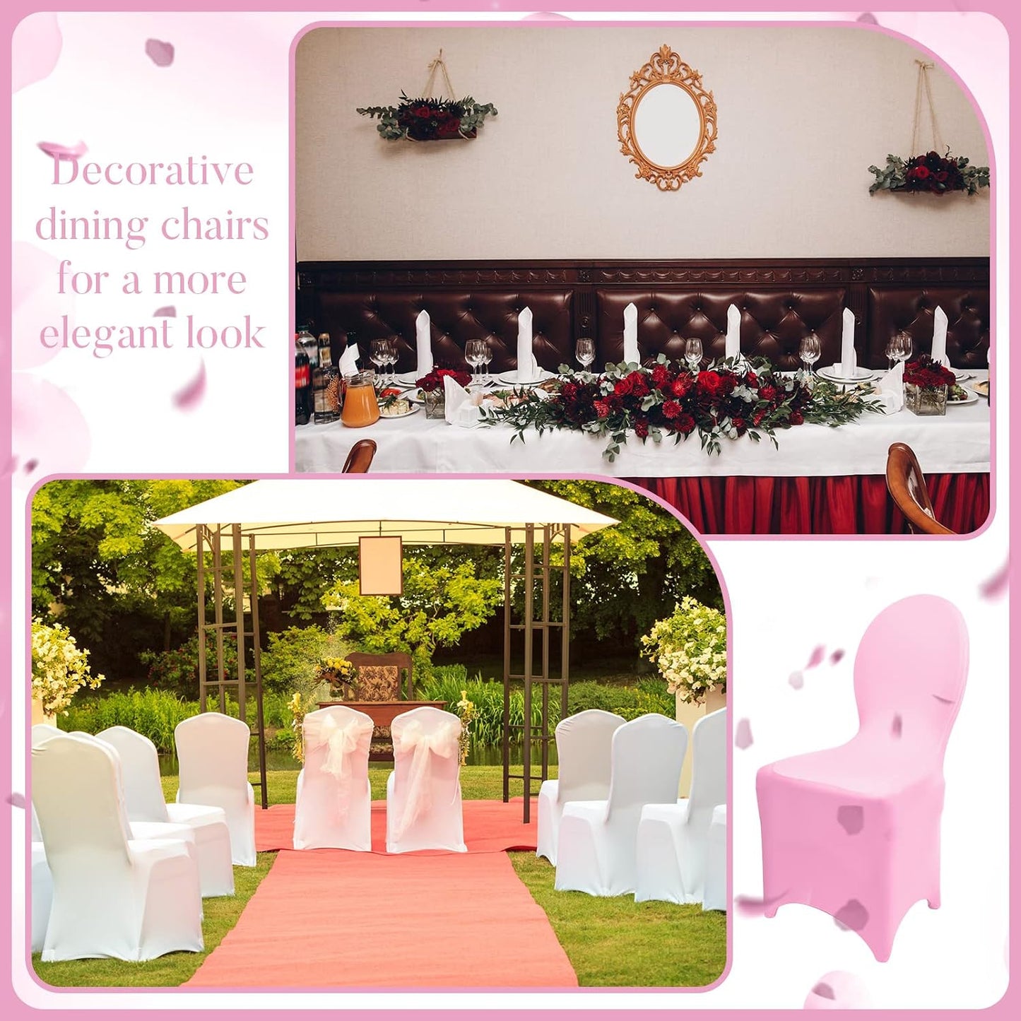 Macarrie 60 Pcs Chair Covers Wedding Seat Slipcovers Polyester Spandex Folding Chair Covers for Wedding, Banquet Party, Celebration Event, Dining Room, Living Room(Pink)