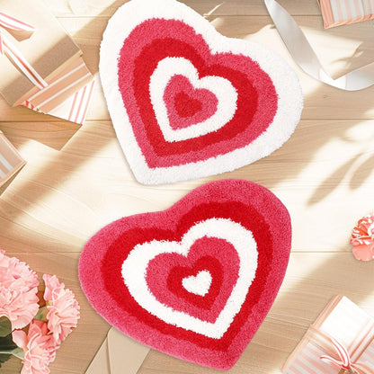 JarThenaAMCS 2 Pcs Valentine Heart Bath Mat Pink Red Heart Shaped Bathroom Rug Non Slip Absorbent Tufted Shower Rug Front Door Mat for Home Room Entrance, 19.6 x 23.6 Inch