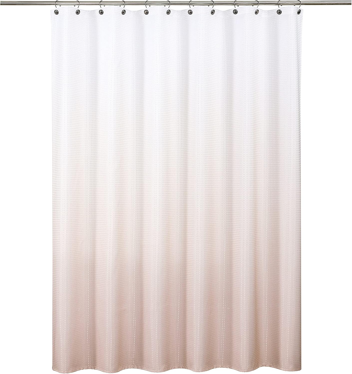 WEST LAKE Pink Waffle Shower Curtain Ombre Decorative Water Resistant No Hook Shower Curtain for Bathroom Hotel Spa with Grommet Machine Washable,Gradient White to Blush 70" Wx72 L