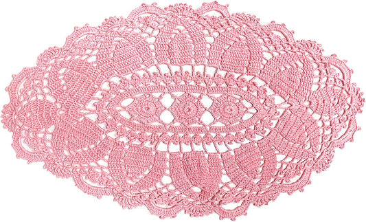 SUNONE11HKA 21 Inch Length Oval Lace Crochet Flowers Doilies Tablecloth Placemat Washable Kitchen Vase Doily (Pink, 1)