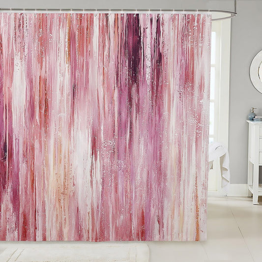 Erosebridal Abstract Brush Stroke Bath Curtain 72" W X 78" L Pink Artistic Striped Shower Curtain Modern Minimalist Oil Painting Style Bathroom Accessoriess Geometric Aesthetic Fabric Shower Curtains