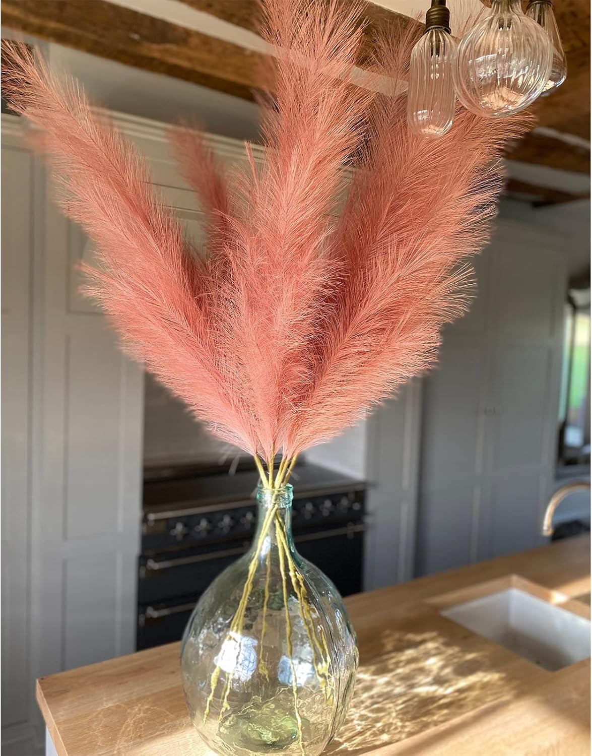 Decoroca Pampas Grass Set - 5 Pcs Faux-Pampas-Grass - 40''/3.3 Ft Tall Non-Shedding，Pink-Pampas-Grass for Home, Bedroom Table, Office, Boho Wedding and Events Decoration