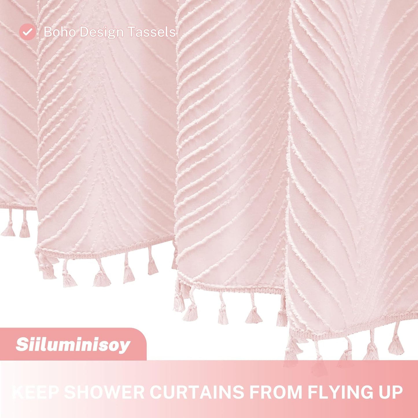 Siiluminisoy Pink Shower Curtain Cute Shower Curtain Fabric Shower Curtains for Girl Tufted Leaves Textured Striped Modern Cloth Shower Curtains for Bathroom, 72" x72"
