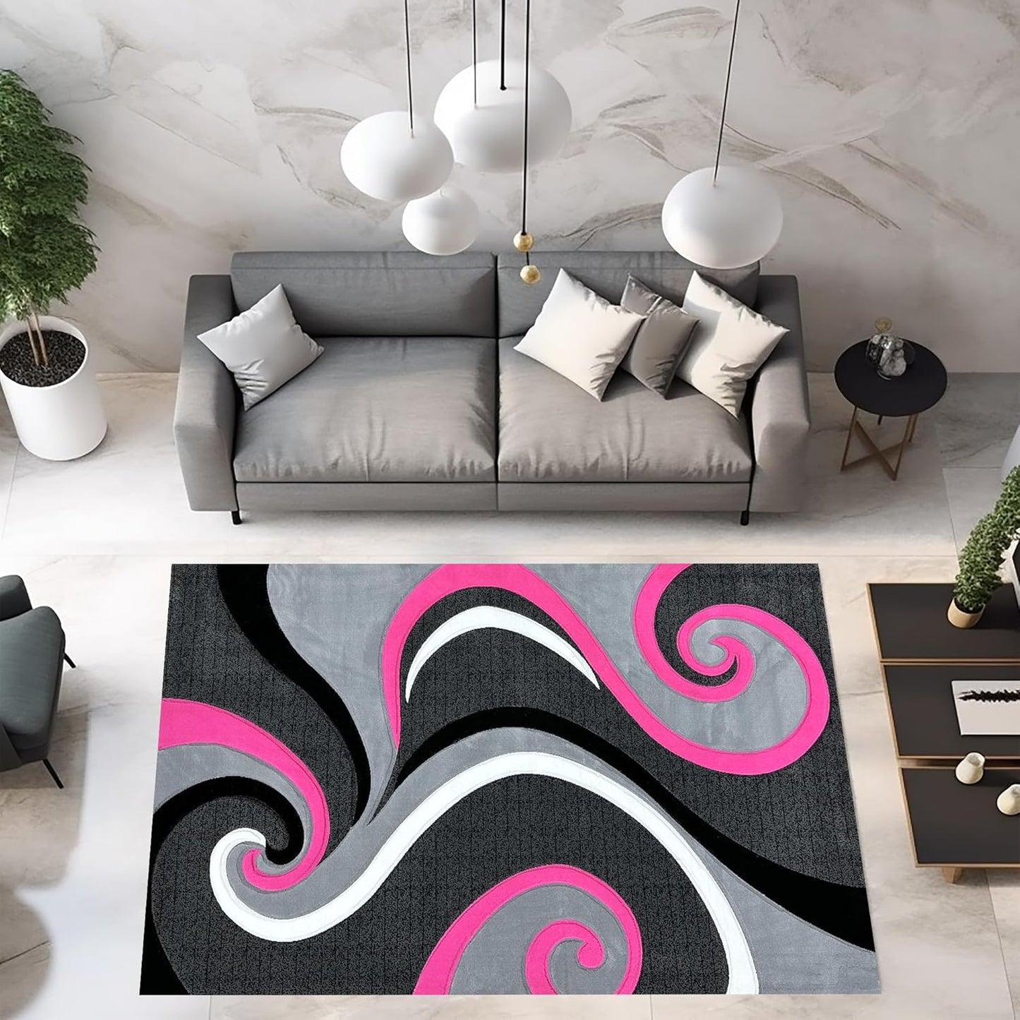 Abstract Rug 2x3 Small Rug Modern Rug Contemporary Area Rug Premium Colorful Thick Carpet for Living Room 327 Pink