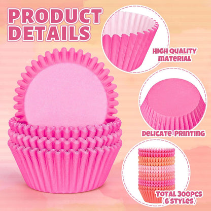 Whaline 300Pcs Pink Orange Cupcake Liners Paper Baking Cups Standard Muffin Cupcake Wrappers for Spring Summer Baby Shower Wedding Birthday Party Supplies Table Decor