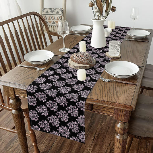 Pink Damask Table Runner Luxurious Elegant Flower Pattern Table Runners for Kitchen Dining Room European Baroque Rococo Style Dresser Runners for Home Party Decor 60x13 Inch