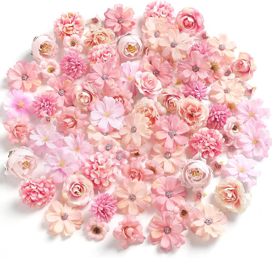 rongflower Faux Flower Heads Small Silk Artificial Flower DIY Fake Mini Flowers Rose Daisy Multicolor Flowers Craft Supplies for Wedding Party Wreath Graduation Season Party Home Decor (125, Pink)