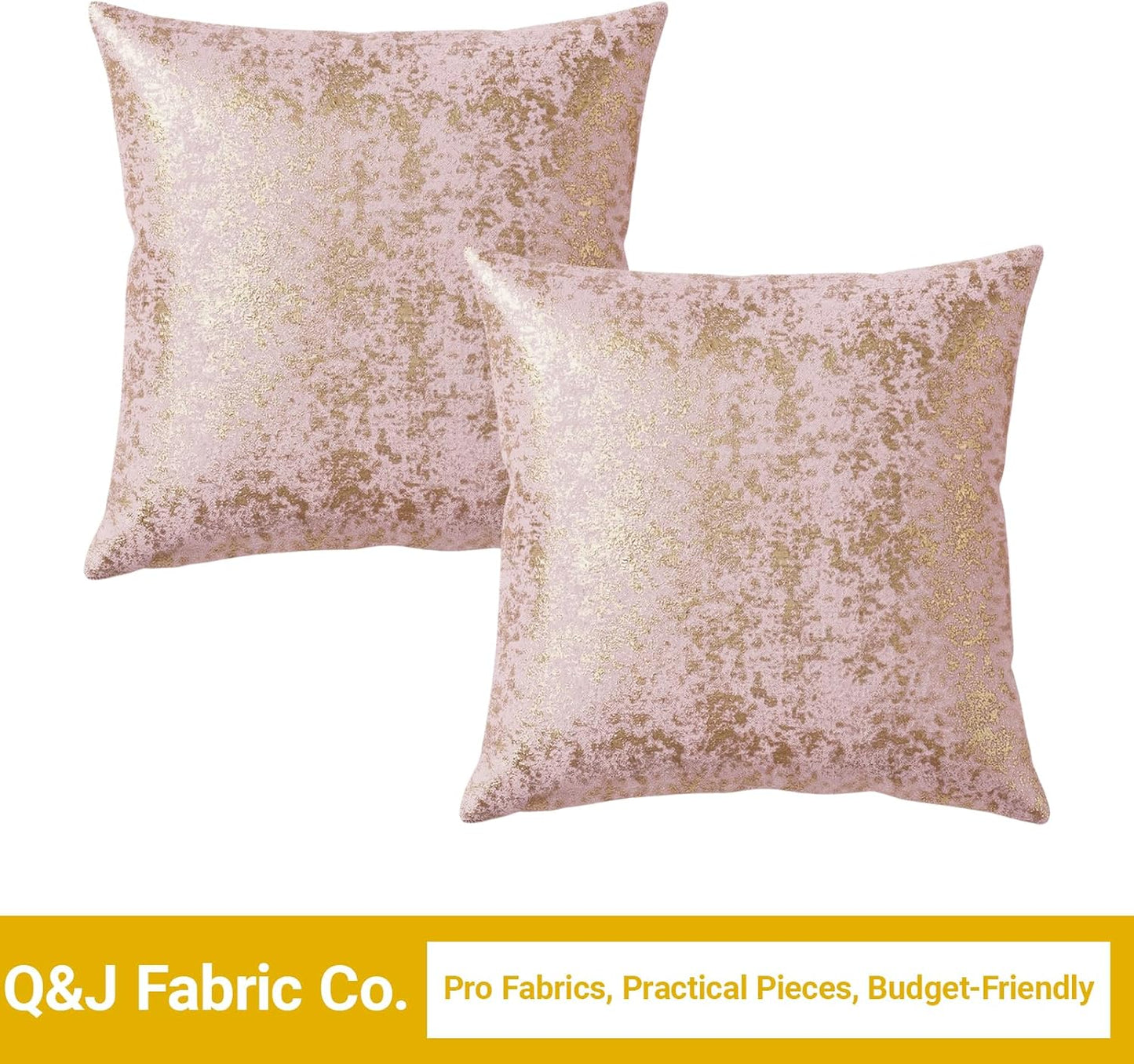 Q&J FABRIC CO. 2 Pack Velvet Throw Pillow Covers 20x20'', Luxury Dutch Fleece Soft Square Cushion Cases Gold Foil Embossed for Sofa & Home Decor Pink
