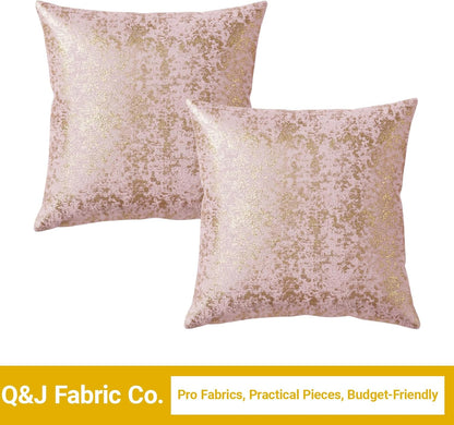 Q&J FABRIC CO. 2 Pack Velvet Throw Pillow Covers 20x20'', Luxury Dutch Fleece Soft Square Cushion Cases Gold Foil Embossed for Sofa & Home Decor Pink