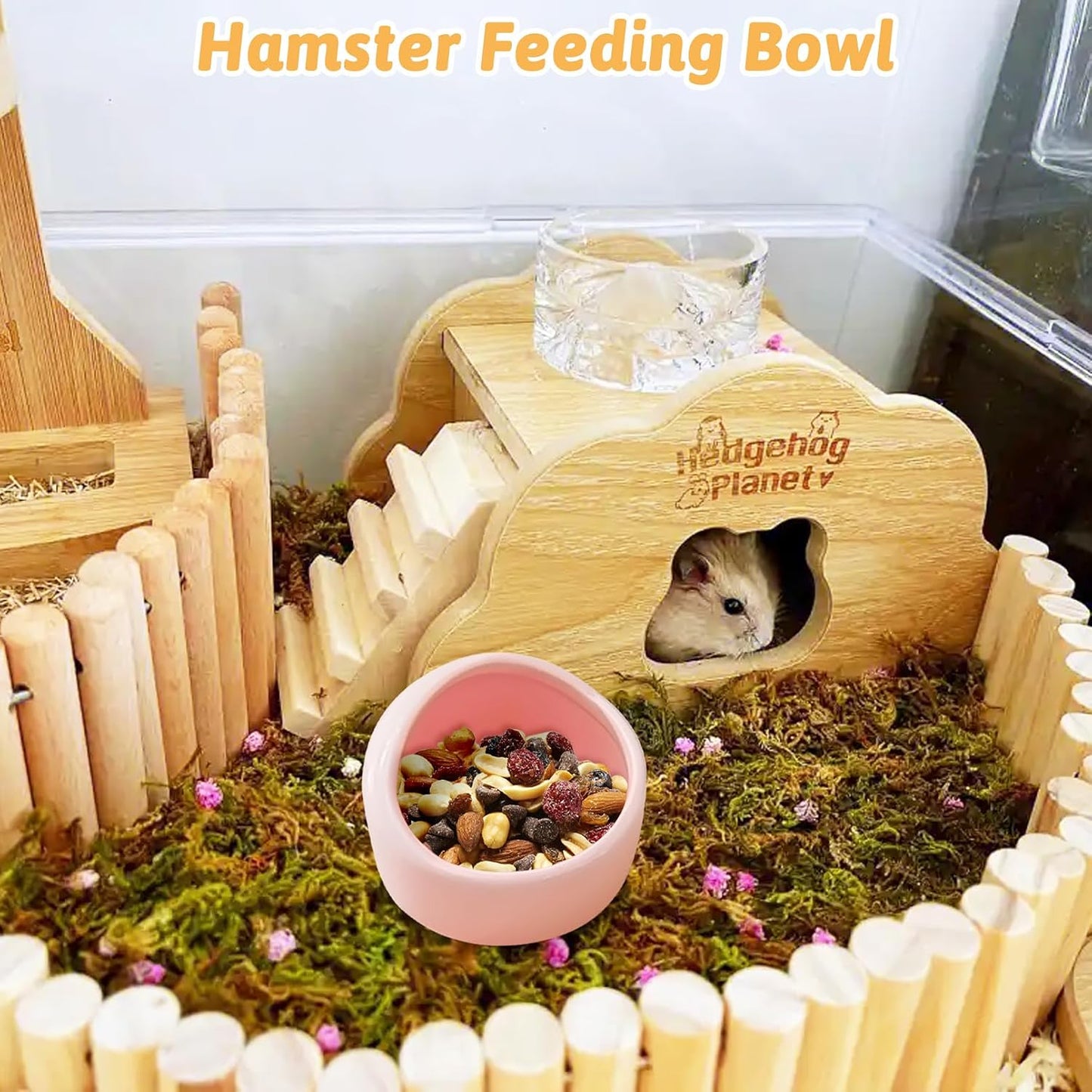 Tfwadmx 2 Pcs Hamster Food Bowl, Ceramic Pet Hamster Bowl Dwarf Hamster Food Bowl Feeder Hamster Water Rat Bowl Small Animal Food Dish for Golden Bears, Hedgehogs, Dutch Pigs, Parrots (Pink)