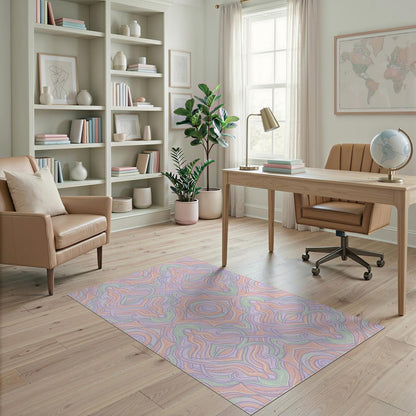 4'x6' Washable Abstract Swirl Area Rug, Peach Flatwoven Floor Mat Non-Slip Chair-Friendly Carpet for Home Office, Gaming Room, Under Desk | Ref:2091782