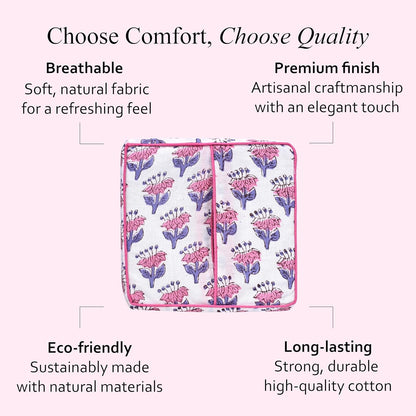 CPC Pink Sapphire Hand Block Printed Cotton Tissue Box Cover 5" x 5" x 5.5" Square Soft Reusable Boho Napkin Holder for Home Kitchen Dining Bathroom Office Cafe Spa, Gift for Spring, Mother's Day
