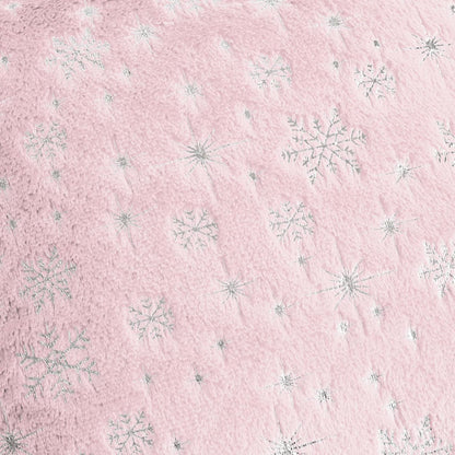 HAUSSY Christmas Throw Pillow Covers 18x18 Set of 2, Soft Faux Fur Pillow Cases Cute Decorative Snowflake Glitter Printed Winter Cushion Case for Xmas Home Decor,Couch Bed,Living Room,Pink