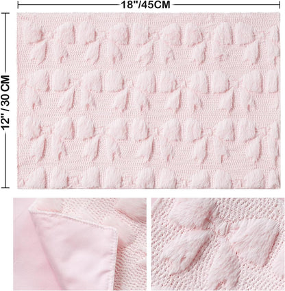 Artoid Mode Pink Bows Spring Placemats Set of 4, 12x18 Inch Soft Plush Faux Fur Wool Holiday Table Mats for Party Kitchen Dining Decoration