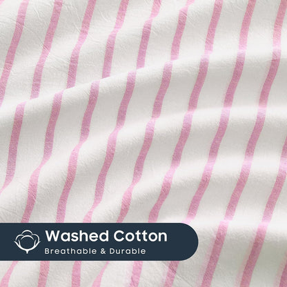 Wake In Cloud - Striped Pillow Cases, 100% Washed Cotton, Ticking Stripe Vertical Pinstripe Neutral Farmhouse, Set of 2 Pillowcases Pillow Shams Covers, Pink White, Standard Size 20x26 Inches