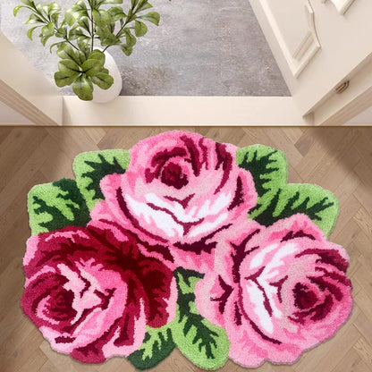 ABREEZE 3 Rose Shaped Rug Pink Roses Area Rug Shaggy Bath Mat Anti-Slip Mat Personalized Custom Carpets Doormat Bathroom Rug Super Water Absorbent, Machine Washable