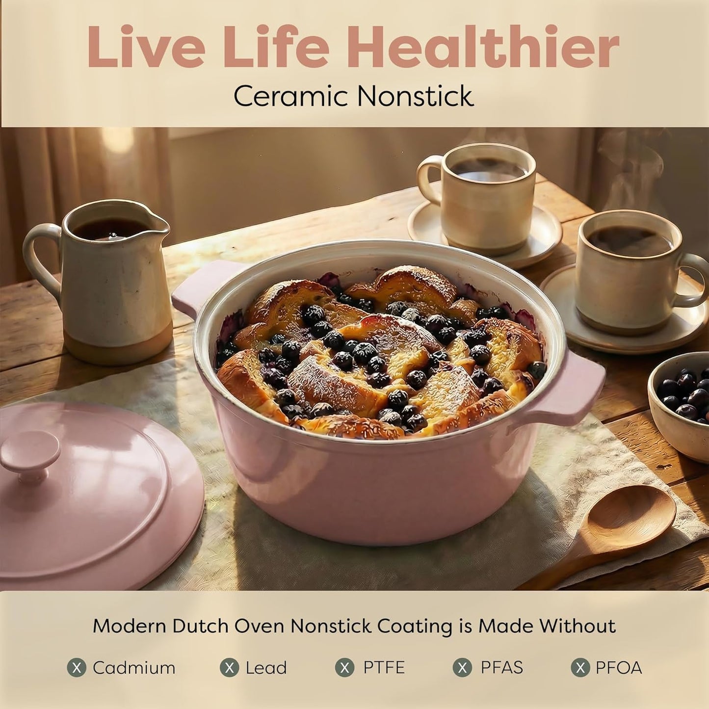 Gotham Steel 5 Qt Dutch Oven Pot with Lid, Nonstick Ceramic Dutch Oven Stock Pot, 10 in 1 Cooking Pot & Dutch Oven for Bread Baking, Lightweight, Oven & Dishwasher Safe – Pink