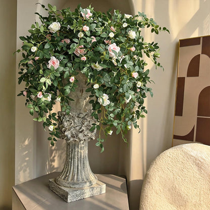 Artificial Hanging Rose Flowers, 2pcs Fake Rose Vine Plants Silk Flower Garland for Home Room Garden Wedding Indoor Outdoor Decoration (Light Pink)