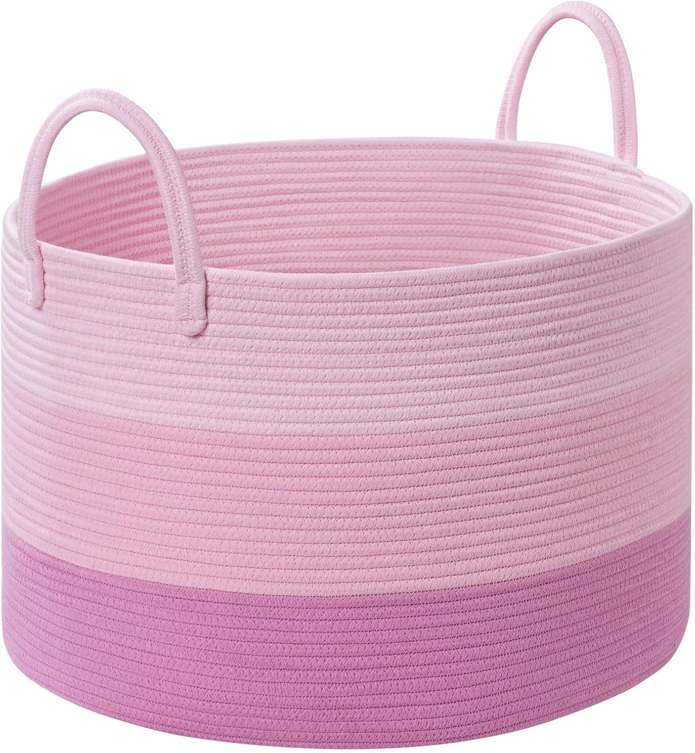 Extra Large Toy Basket, 20"x13" Kids Toy Storage for Playroom Classroom Nursery, Woven Rope Blanket Basket with Handles, Stuffed Animal Organizer & Dog Toys Basket, Pink