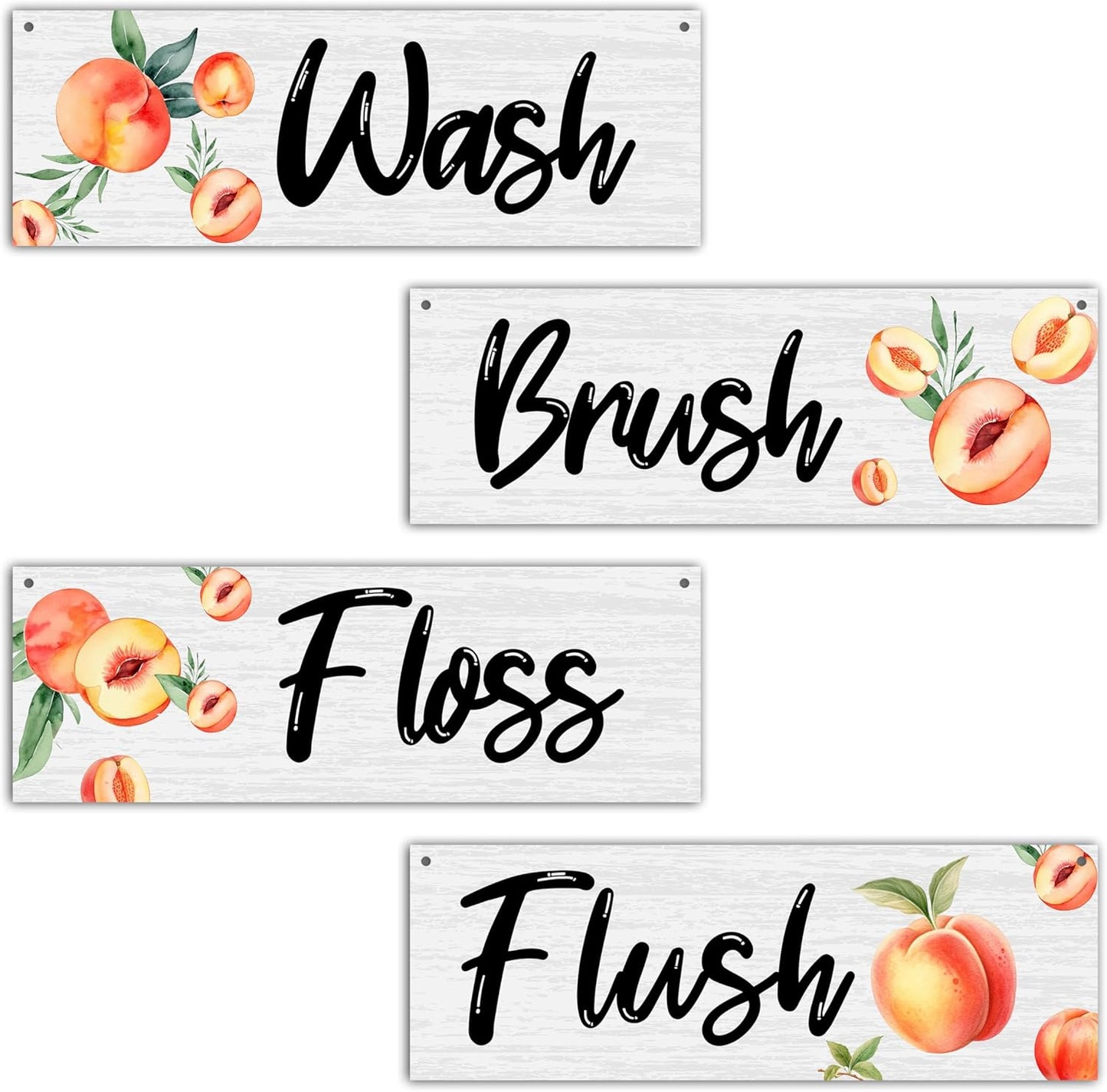 4 Pcs Minimalism Peach Bathroom Wall Decor Sign, Bathroom Wall Art Decor Gift, Wash Brush Floss Flush Wooden Hanging Plaque Sign For Farmhouse Home Bathroom Restroom Spa Room Laundry Room -18