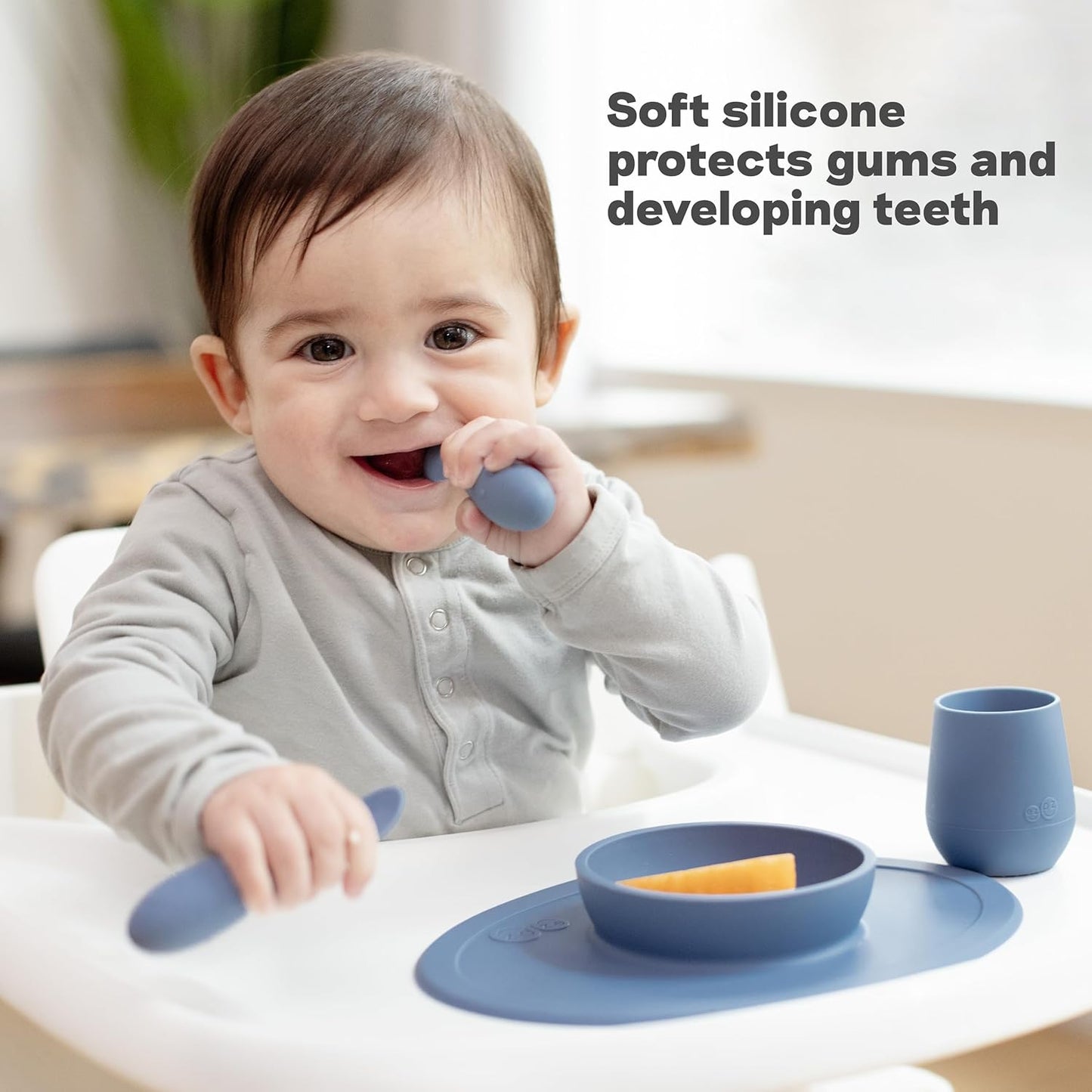 ezpz Tiny Spoon (2 Pack in Blush) - 6 Months+ - 100% Silicone Spoon for Baby Led Weaning + Purees - Designed by a Pediatric Feeding Specialist - Shower Essentials & Gifts