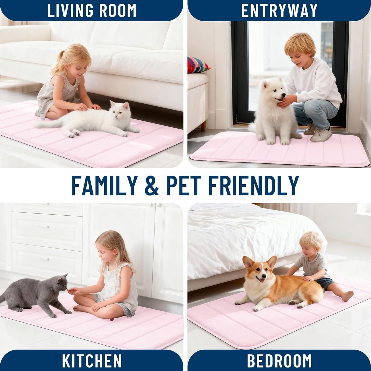 OLANLY Memory Foam Bath Mat 30x20, Super Soft Absorbent Bathroom Rugs, Quick Dry, Machine Washable Shower Floor Rugs, Bathmat Carpet, Bathroom Home Decor Accessories, Pink