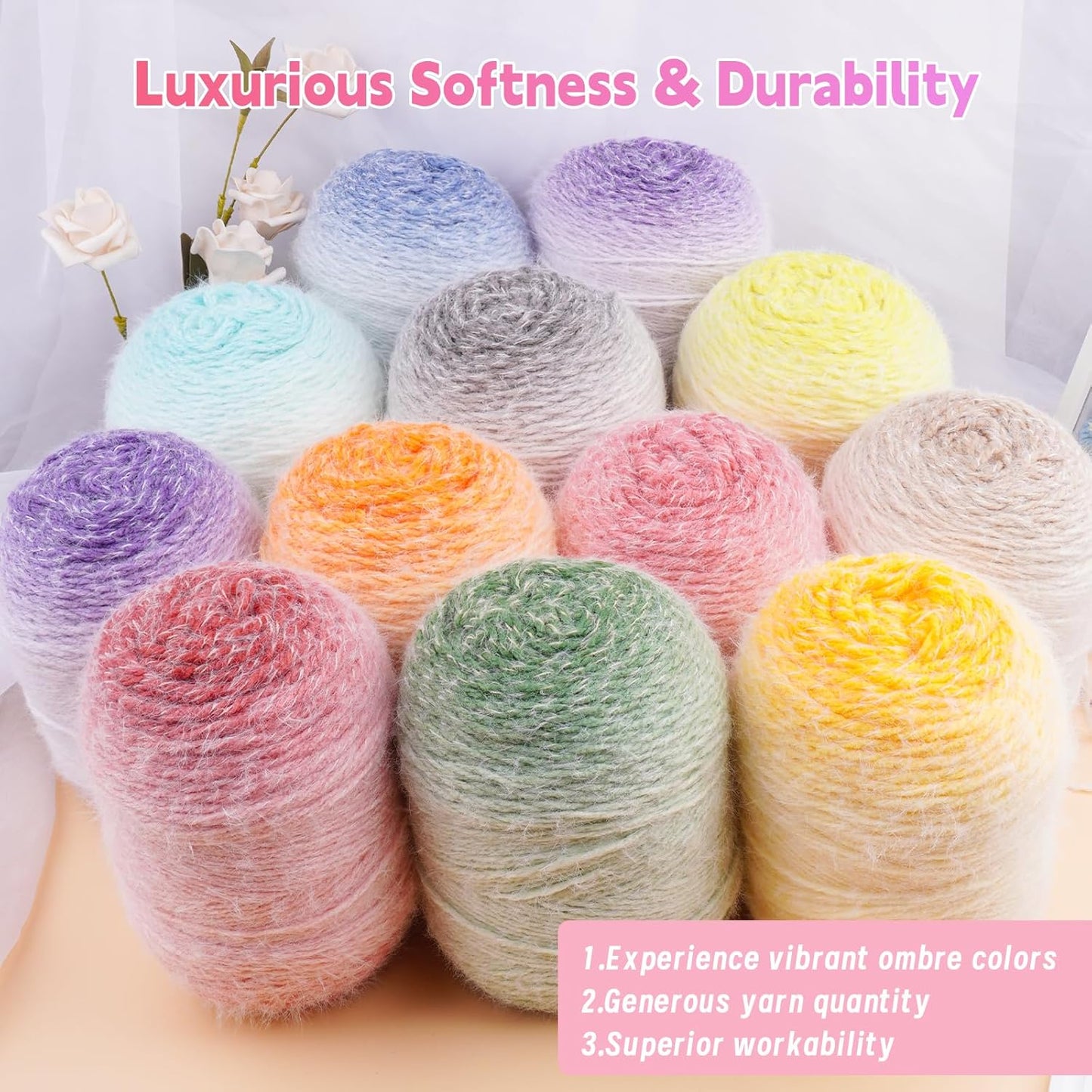 Weabetfu Gradient Cake Yarn for Crocheting & Knitting-Ombre Yarn Cake of 200g/7.05oz.-80% Acrylic,20% Nylon|Light Weight&Soft Crochet Yarns for Scarves,Blankets & Garments-03