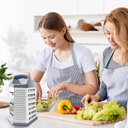Box grater for kitchen 6 Sided - Cheese Graters Handheld, Stainless Steel Shredder for Food Vegetable Carrot Potato Tomato (Pink)