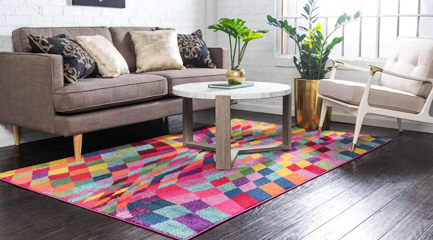 Unique Loom Estrella Collection Geometric, Abstract, Colorful, Modern, Eclectic Area Rug (5' 0 x 8' 0 Rectangular, Multi/Pink)