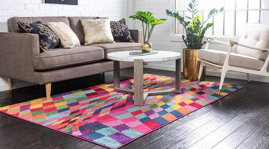 Unique Loom Estrella Collection Geometric, Abstract, Colorful, Modern, Eclectic Area Rug (5' 0 x 8' 0 Rectangular, Multi/Pink)