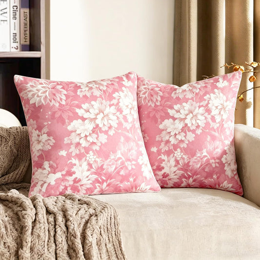 Floral Throw Pillow Covers 18x18 Inch Set of 2, Vintage Farmhouse Decorative Pillow Covers, Double-Sided Floral Print with Hidden Zipper for Couch Sofa Living Room Indoor Outdoor - Blush Pink