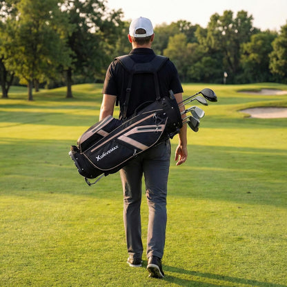 XDriveMax Golf Stand Bag, Lightweight 8-Way & 5-Way Top Dividers Golf Bag with Stand, Includes Insulated Cooler Pocket, Dual Strap & Rain Cover